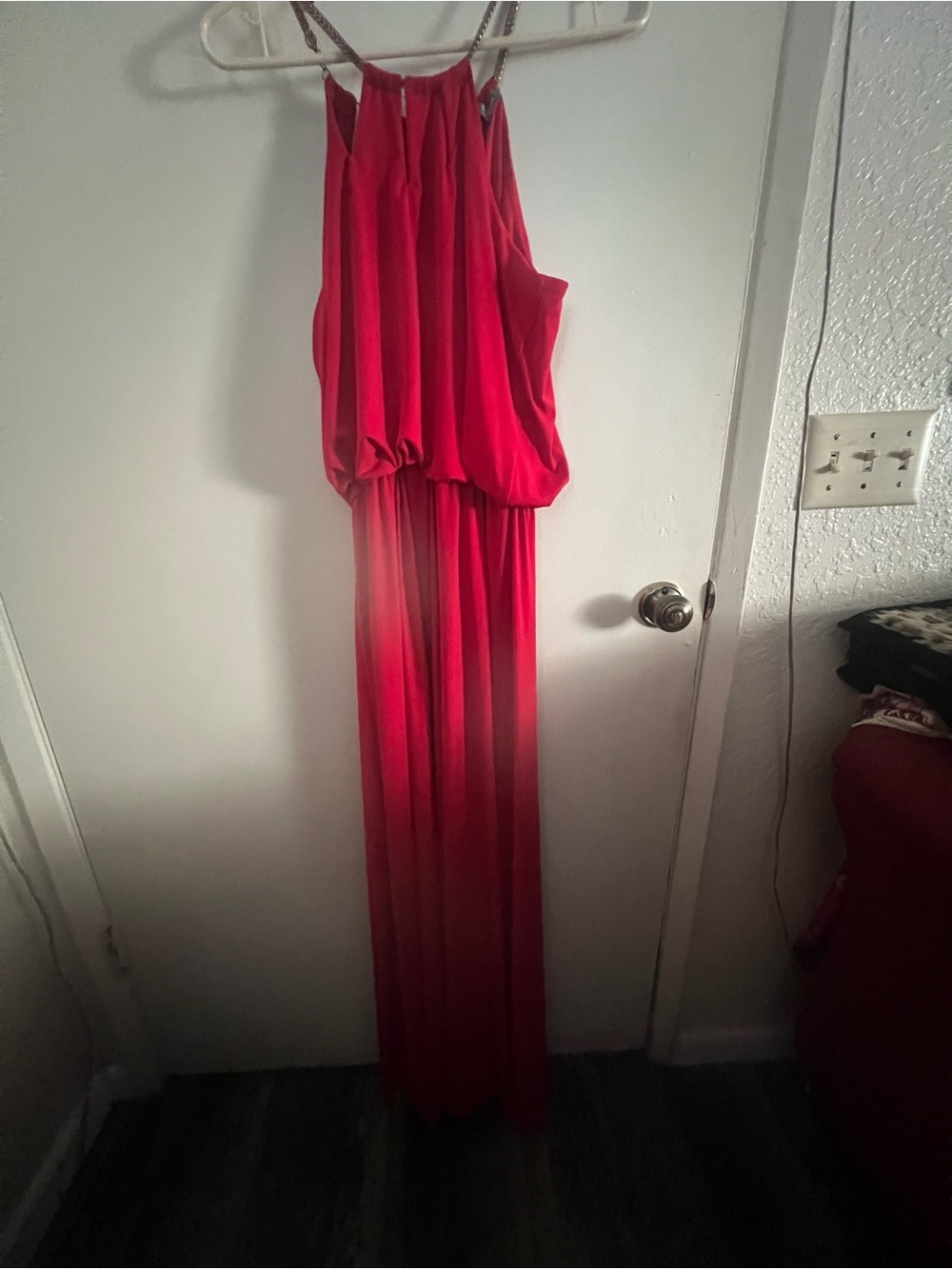 Red Halter Maxi Dress with Blouson Bodice